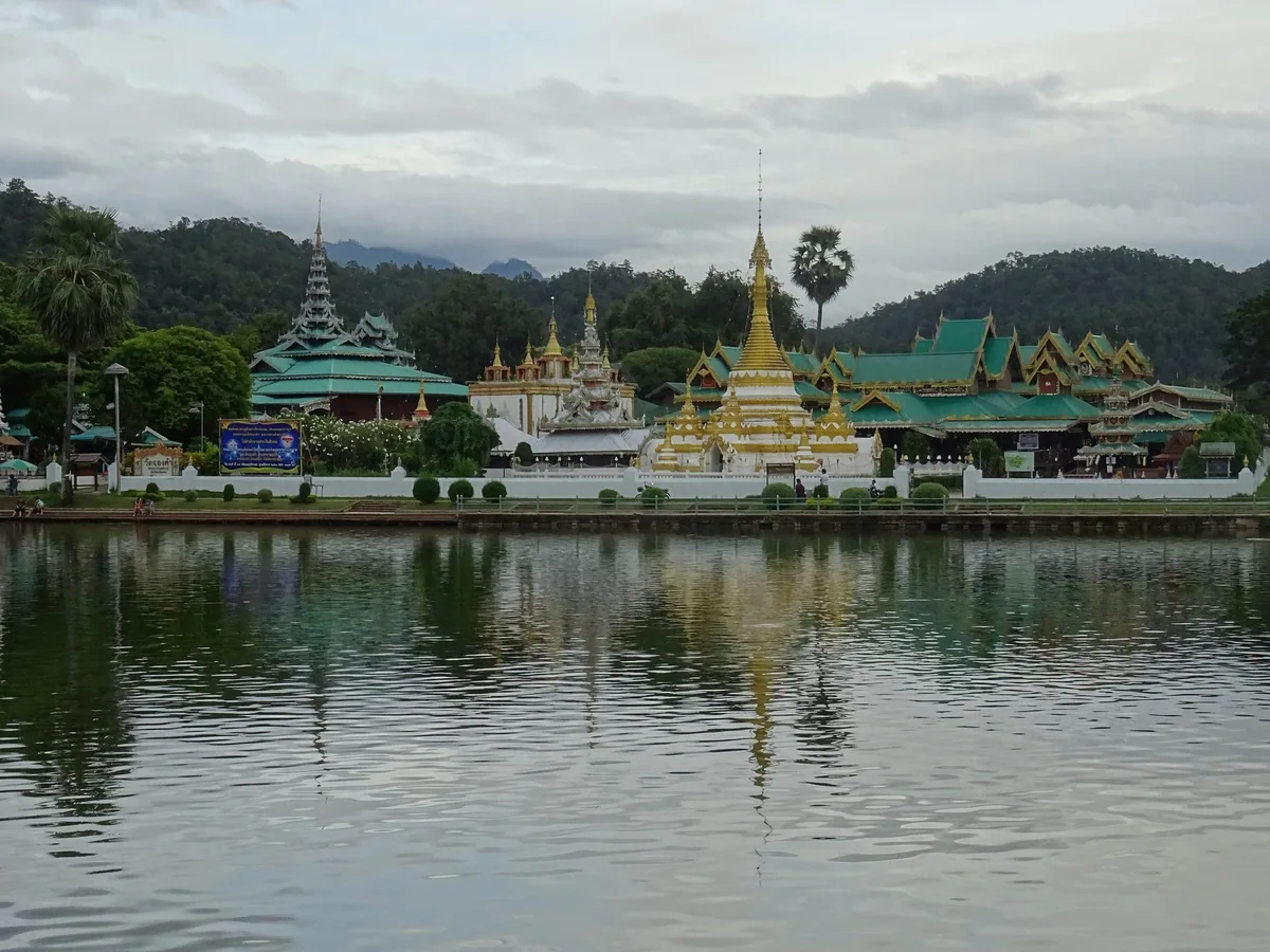 Wat Chong Klang and Wat Chong Kham reflected in Chong Kham Lake in Mae Hong Son